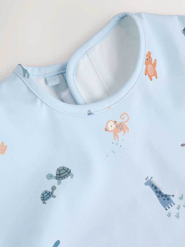 Blue Dino Jungle Weaning - Weaning And Feeding Sleeved Bib