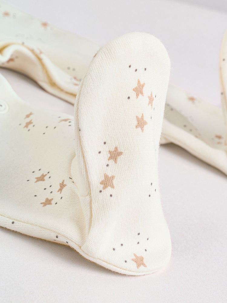 4 Piece Baby Set - Sleepsuit, Bodysuit, Beanie and Bib - Natural Beige