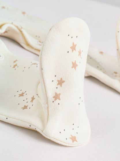 4 Piece Baby Set - Sleepsuit, Bodysuit, Beanie and Bib - Natural Beige