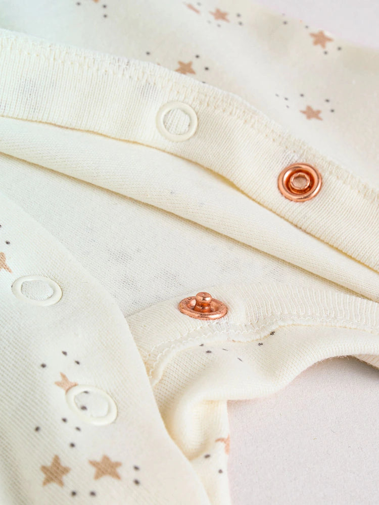 4 Piece Baby Set - Sleepsuit, Bodysuit, Beanie and Bib - Natural Beige