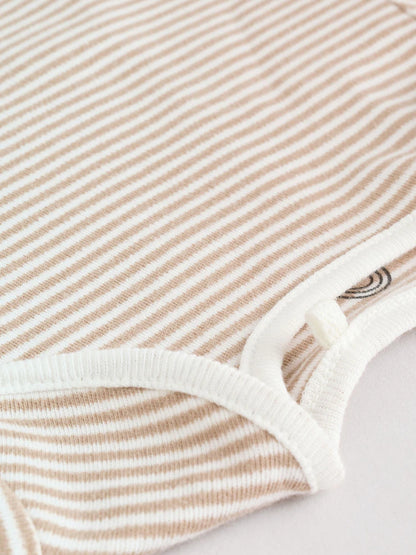 4 Piece Baby Set - Sleepsuit, Bodysuit, Beanie and Bib - Natural Beige