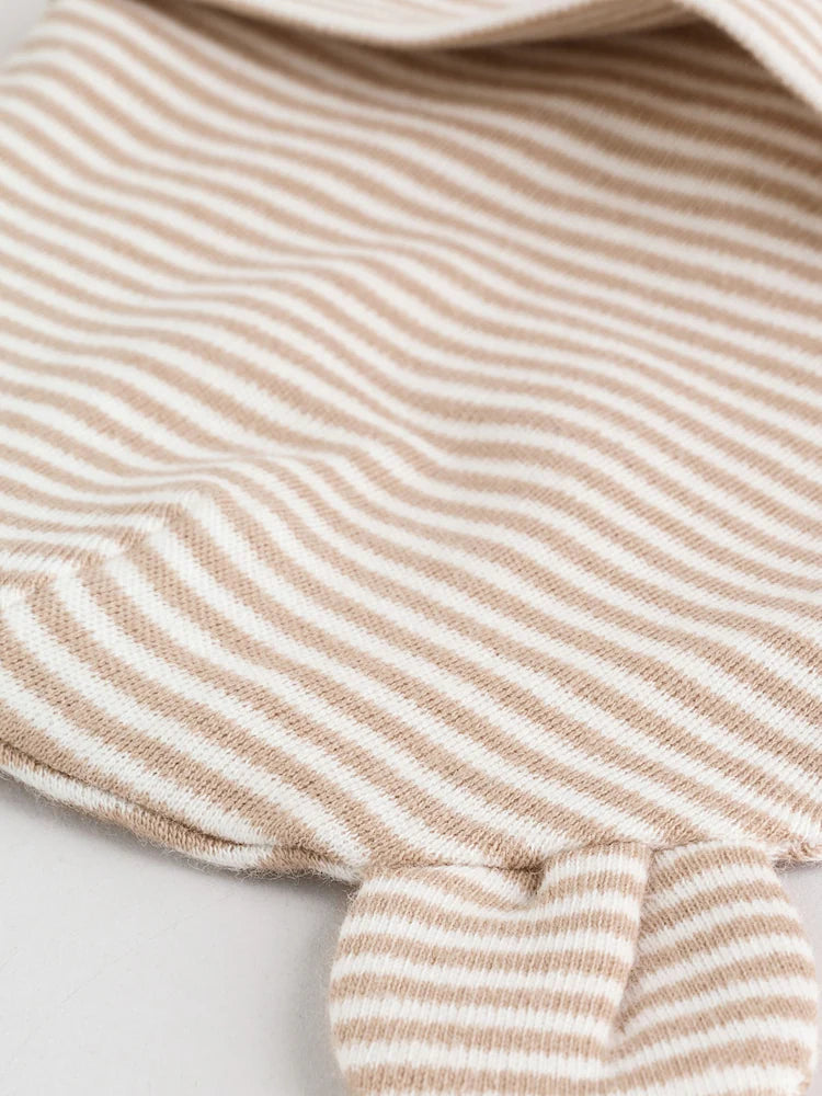4 Piece Baby Set - Sleepsuit, Bodysuit, Beanie and Bib - Natural Beige
