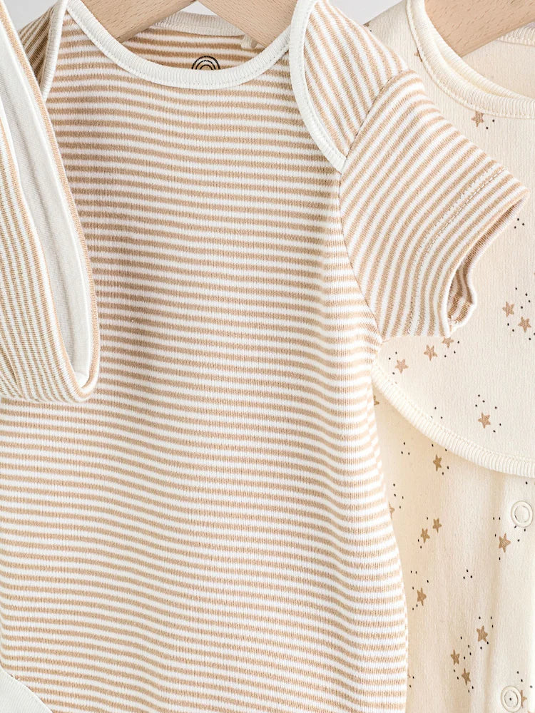 4 Piece Baby Set - Sleepsuit, Bodysuit, Beanie and Bib - Natural Beige