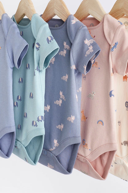 Baby Short Sleeve 100% Cotton Bodysuits 5 Pack