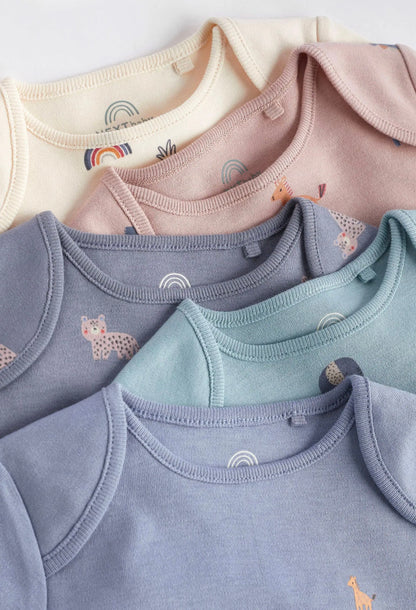 Baby Short Sleeve 100% Cotton Bodysuits 5 Pack