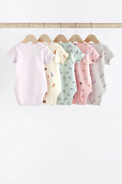 Baby Short Sleeve 100% Cotton Bodysuits 5 Pack