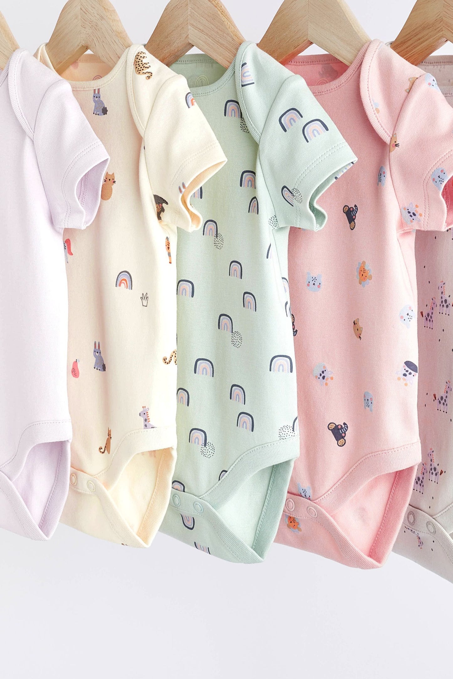 Baby Short Sleeve 100% Cotton Bodysuits 5 Pack