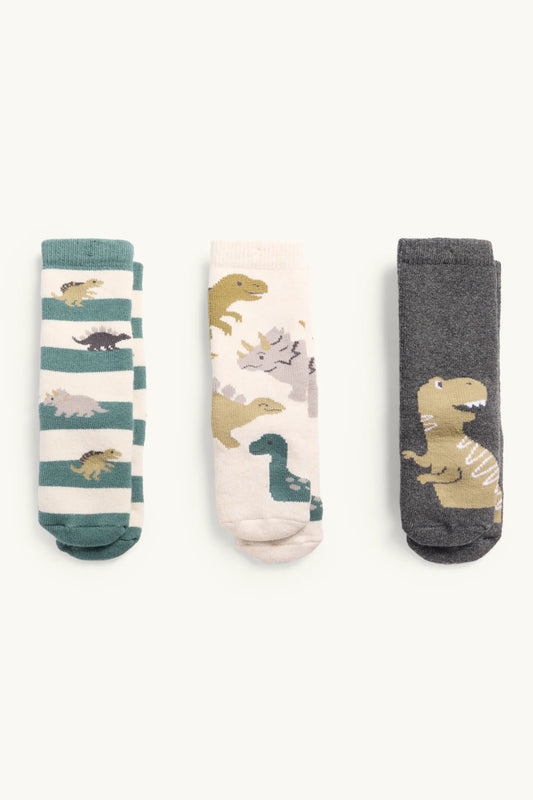 Dino - Baby - Pack of 3 Lined Anti-Slip Socks