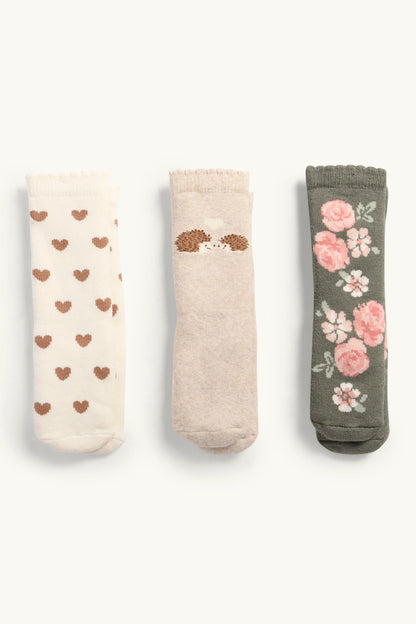 Hedgehog - Baby - Pack of 3 Lined Anti-Slip Socks