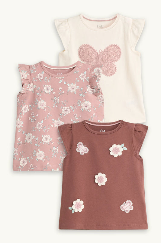 Multipack of 3 - floral - short sleeve baby T-shirt