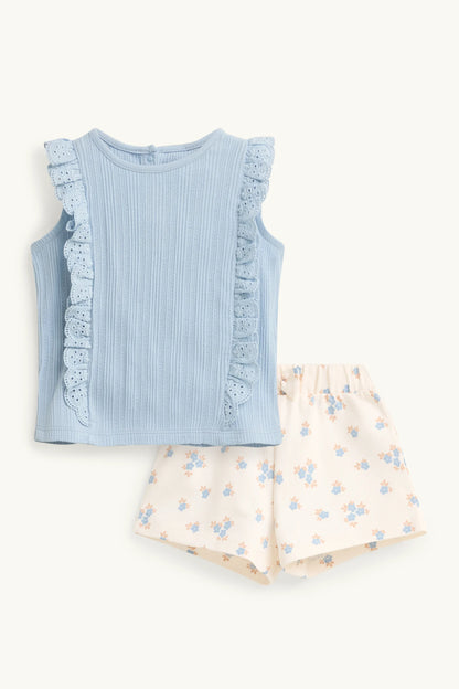 Floral - baby outfit - 2 piece - broderie anglaise