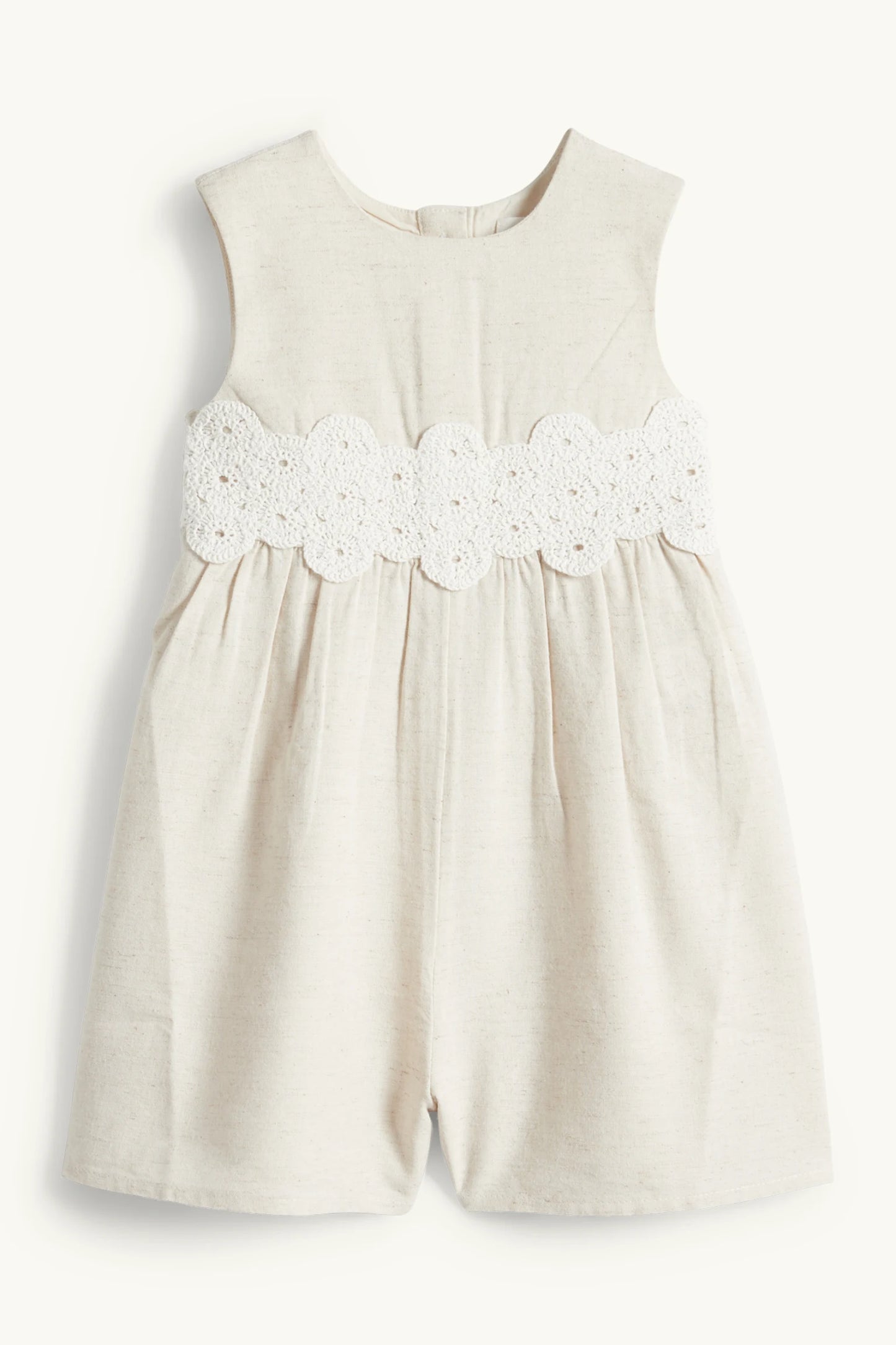 Crocheted linen baby jumpsuit