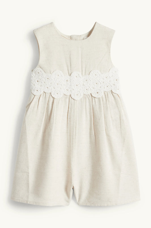 Crocheted linen baby jumpsuit
