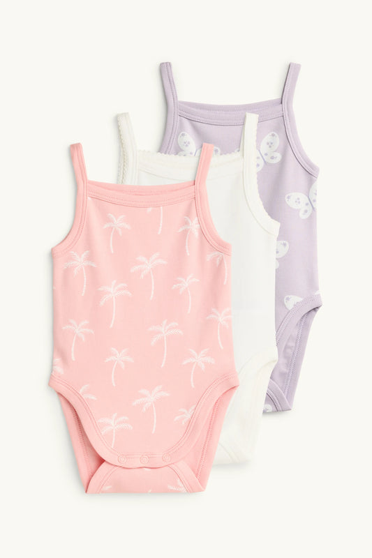 Multipack of 3 - palms and butterflies - baby bodysuit