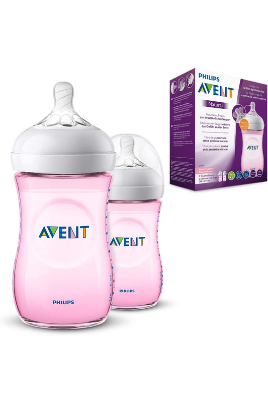 Philips AVENT Natural Baby Bottle, 260 ml - Pink - 2 pieces