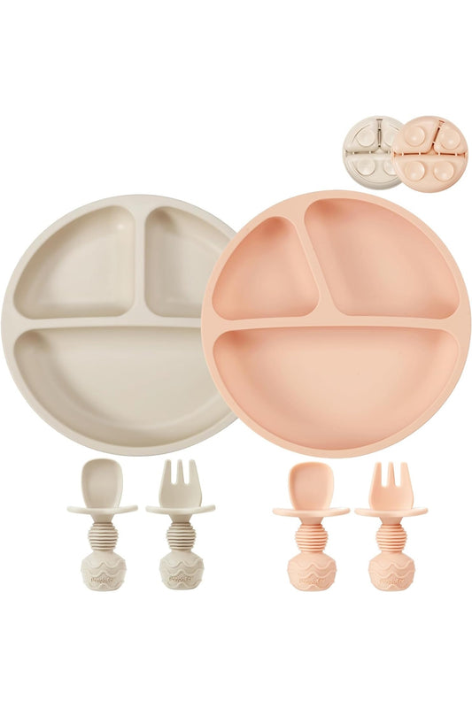 3 pieces set - Divided Suction Plate with Spoon & Fork for Babies & Toddlers