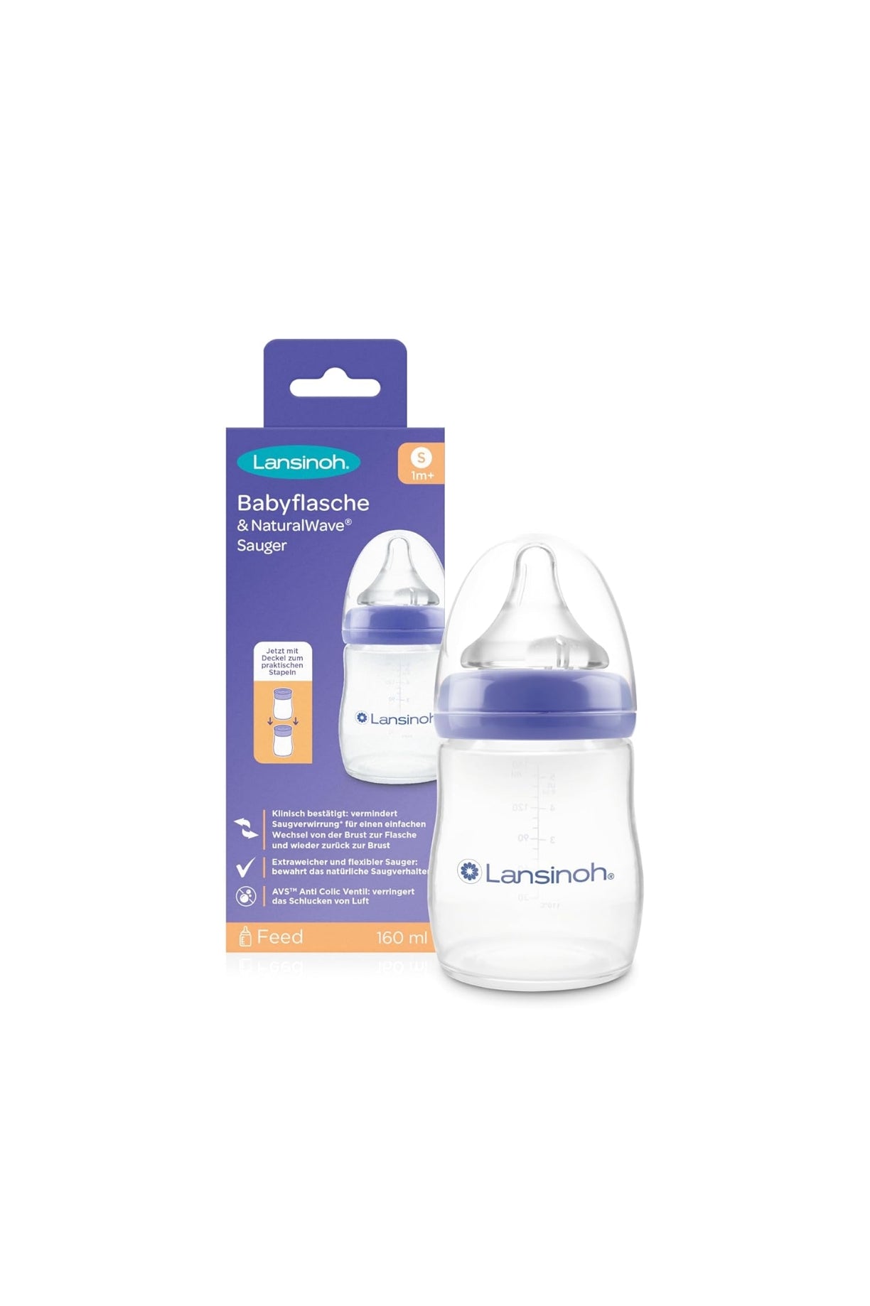 Lansinoh Baby Bottle with NaturalWave Teat Size S (1m+) , 160 ml