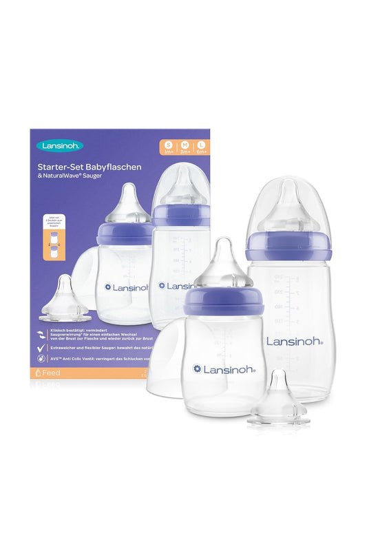 Lansinoh Baby Bottle Starter Set - Baby Bottle in 160 ml and 240 ml - NaturalWave Teat Size S(1m+), M(3m+), L(6m+)