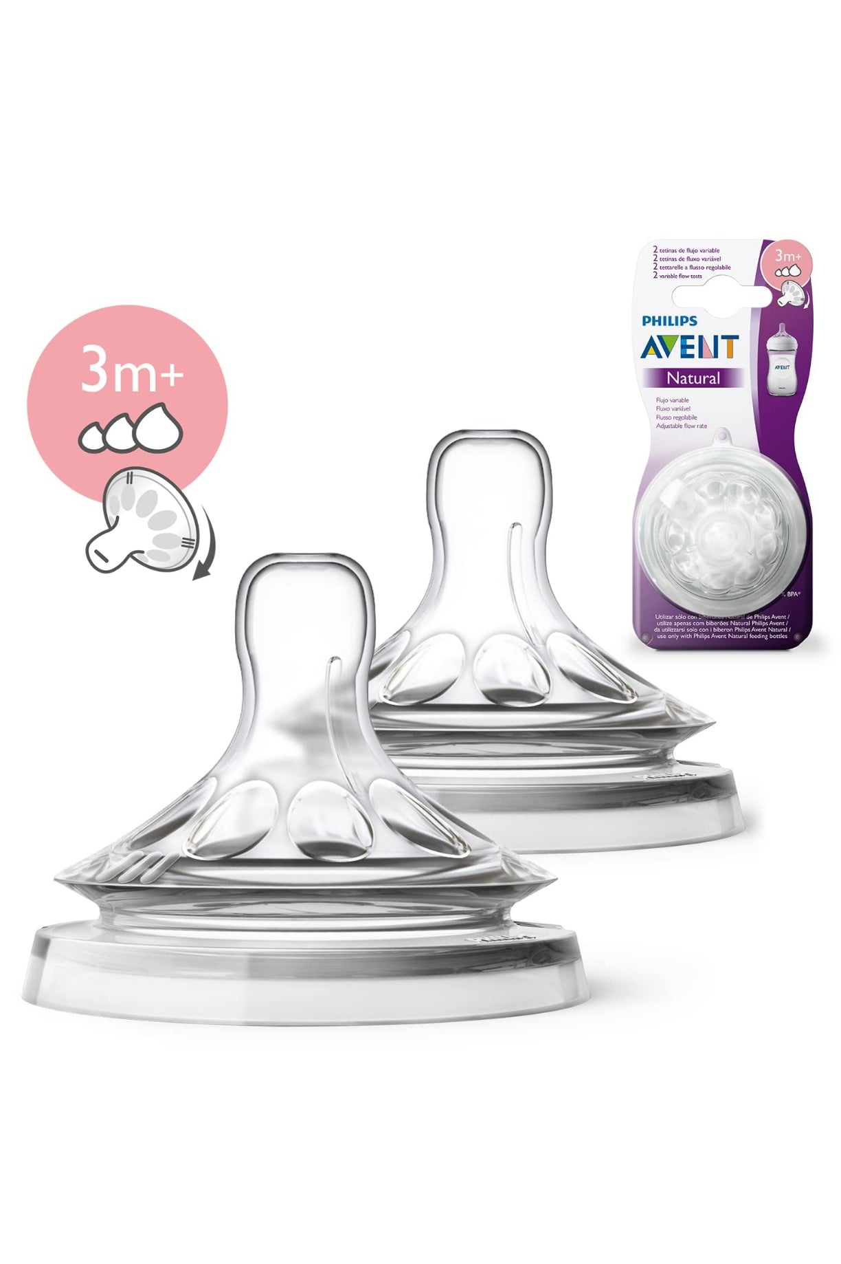 Philips Avent Natural 3m+ (Variable flow) teats - pack of 2