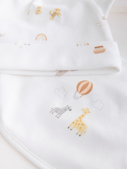 Baby Cotton - 5 Piece Set - 2 Sleepsuit, Bodysuit, Beanie and Bib (0/3 months)