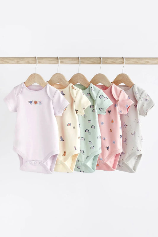 Baby Short Sleeve 100% Cotton Bodysuits 5 Pack