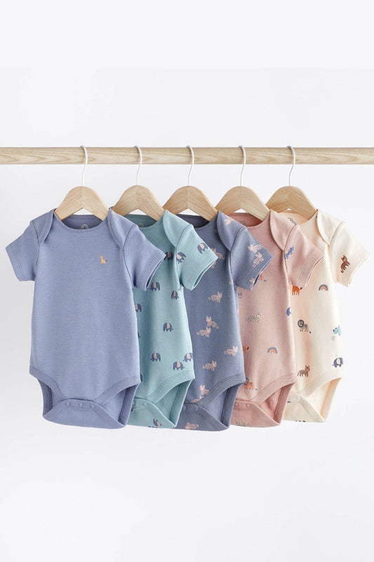 Baby Short Sleeve 100% Cotton Bodysuits 5 Pack