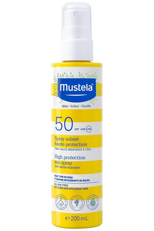 Mustela High Protection Sun Spray SPF50 – Organic Avocado- Baby & Adult Safe- 200ml