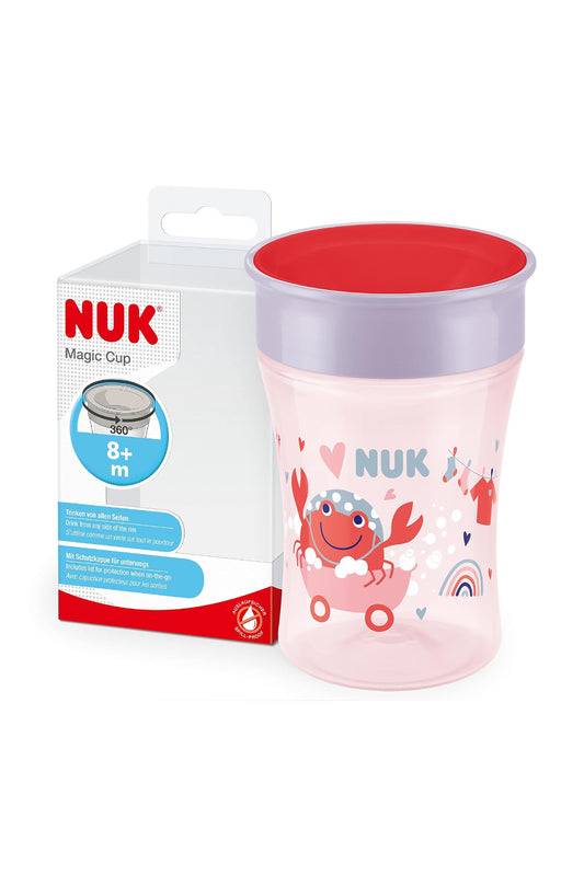 NUK Magic Learning Cup, 8+ Months, Leak-Proof 360° Drinking Rim, Crab (Red), 230 ml