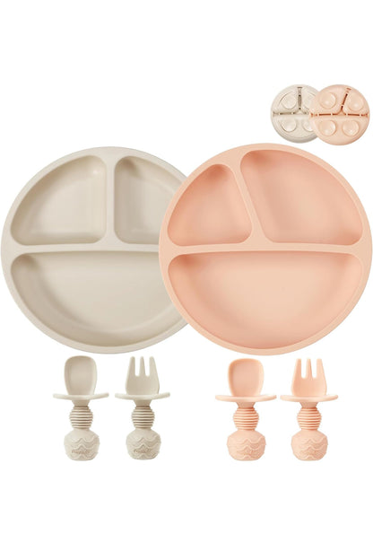 3 pieces set - Divided Suction Plate with Spoon & Fork