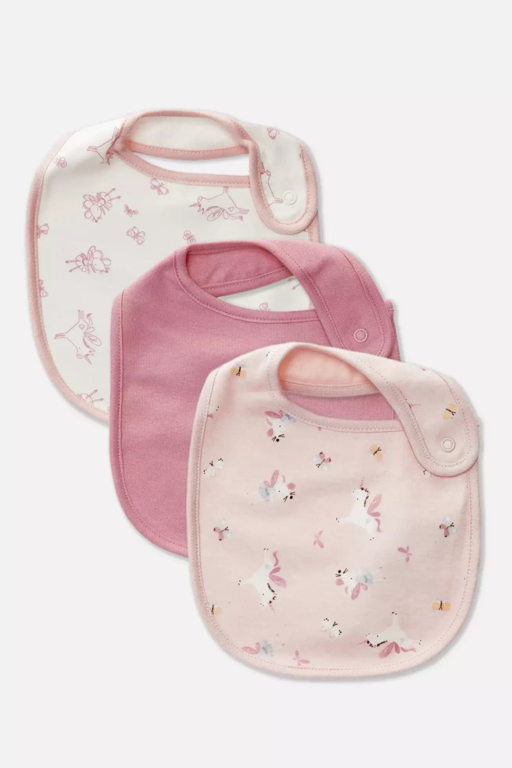 Pack of 3 Dribble bibs - pink unicorn