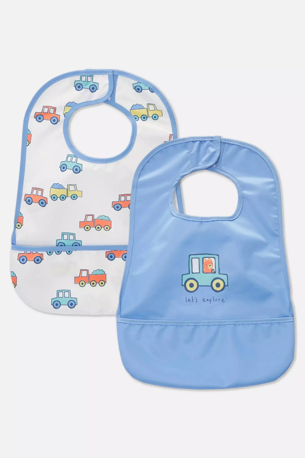 Pack of 2 wipeable bibs with pocket - cars