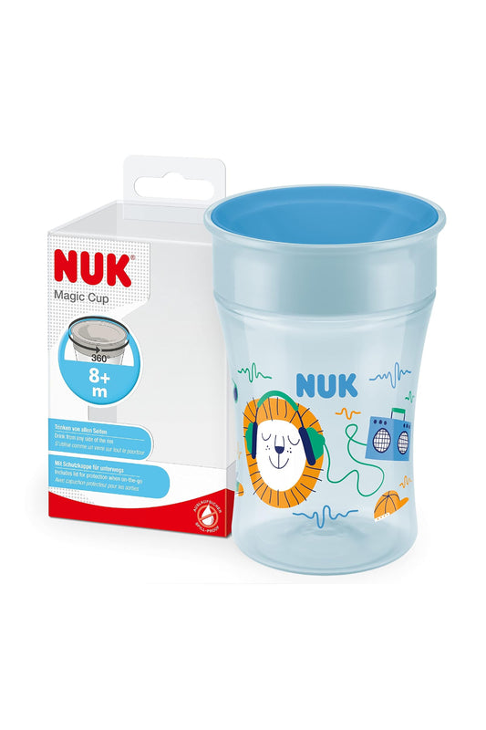 NUK Magic Learning Cup, 8+ Months, Leak-Proof 360° Drinking Rim, Lion (Blue), 230 ml