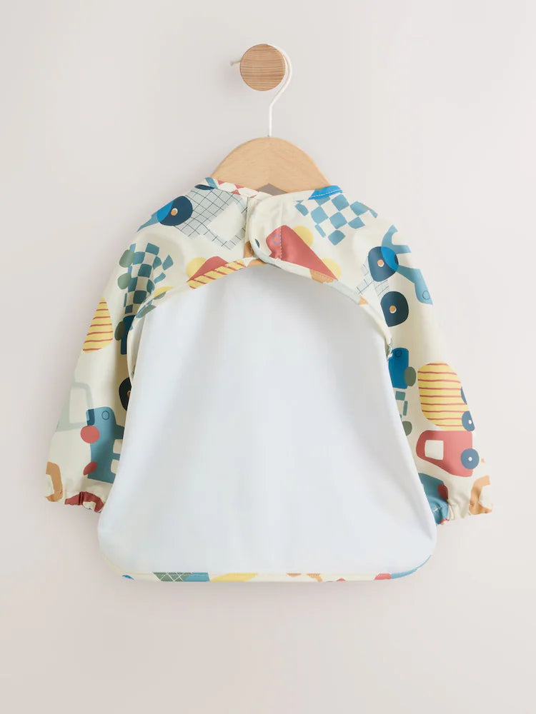 Weaning And Feeding Sleeved Bib - Blue/Red Transport