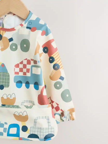 Weaning And Feeding Sleeved Bib - Blue/Red Transport