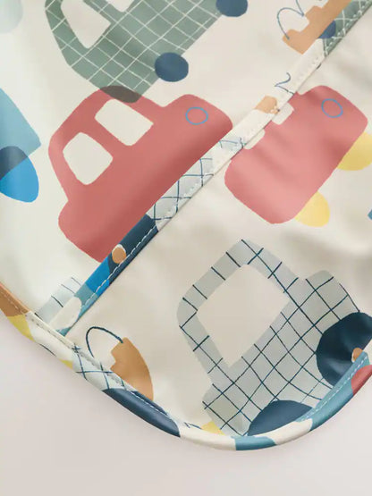 Weaning And Feeding Sleeved Bib - Blue/Red Transport