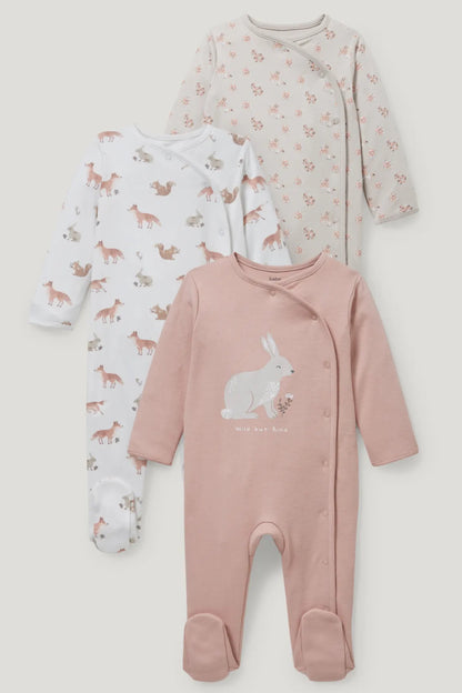 Pack of 3 baby Sleepsuits - Bunny