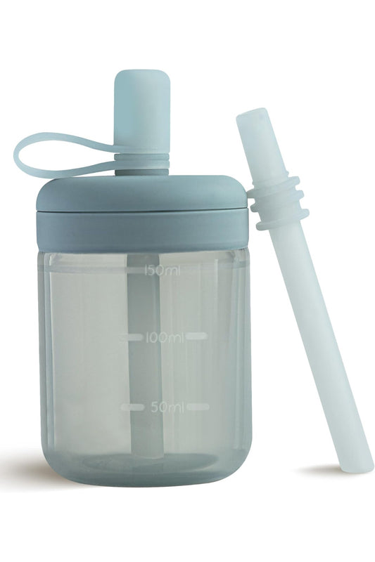 Silicone Training Cup with Straw - Blue