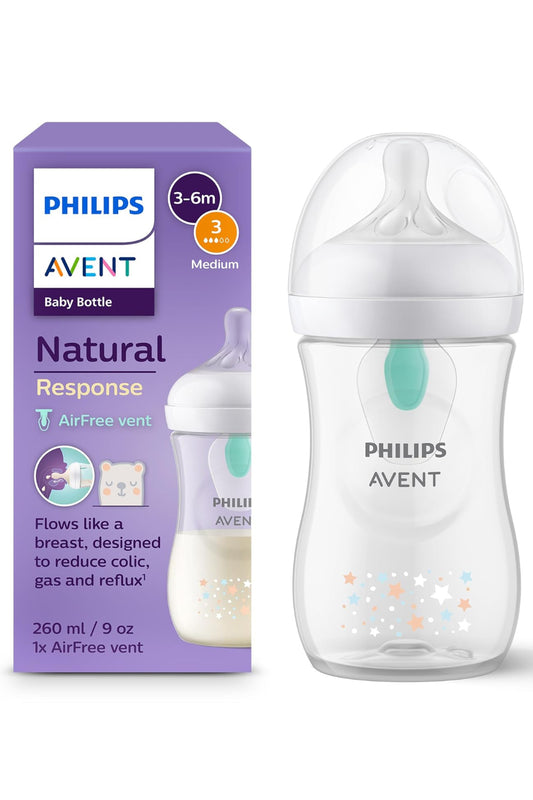 Philips Avent Natural Response - With AirFree Vents - Baby Bottle – 1 Pack, flow 3 ,260ml - Bear starts