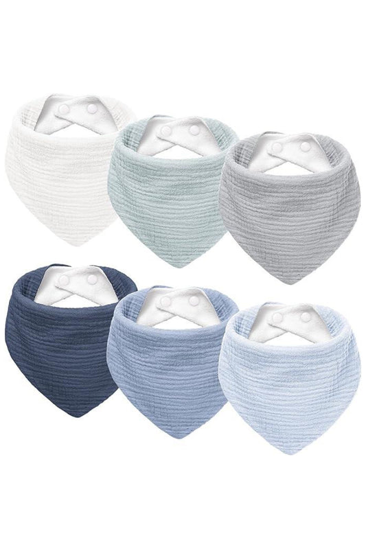 Pack of 6 Soft Triangular Adjustable Drool Bibs - Blue