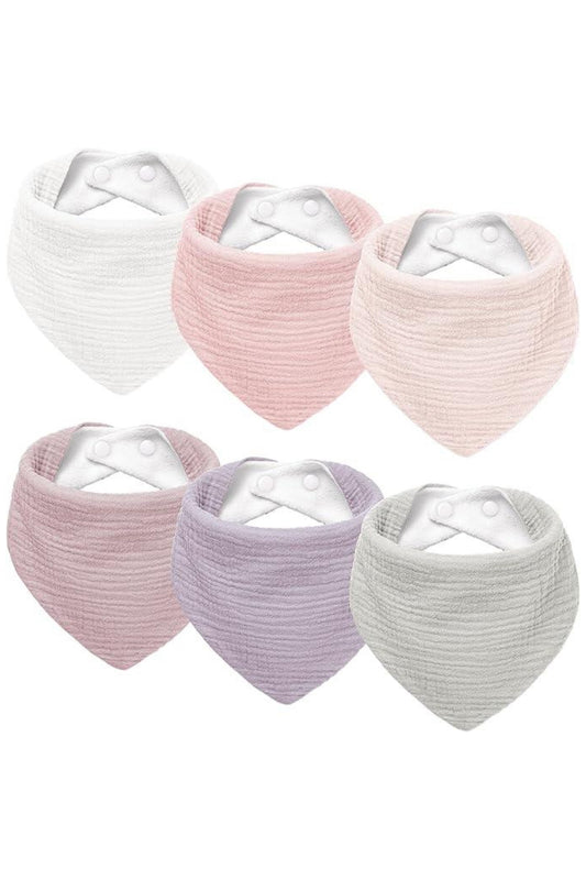 Pack of 6 Soft Triangular Adjustable Drool Bibs - Pink