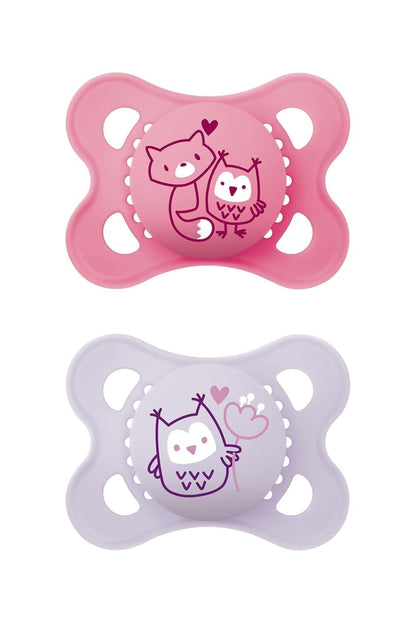 MAM Original - Pack of 2 natural rubber Pacifiers - 0-6 Months - Fox/Owl Pink