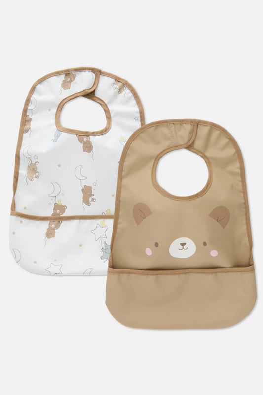 Pack of 2 wipeable bibs with pocket - Bear