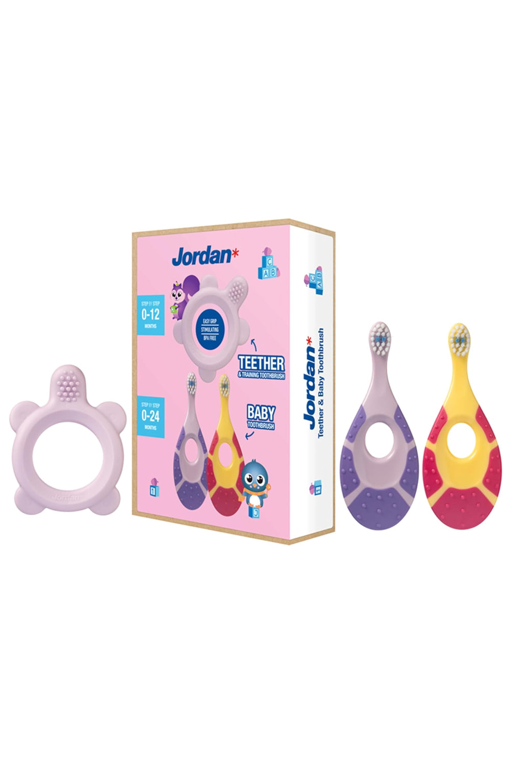 Teething Ring & Pack of 2 Training Toothbrush - Pink