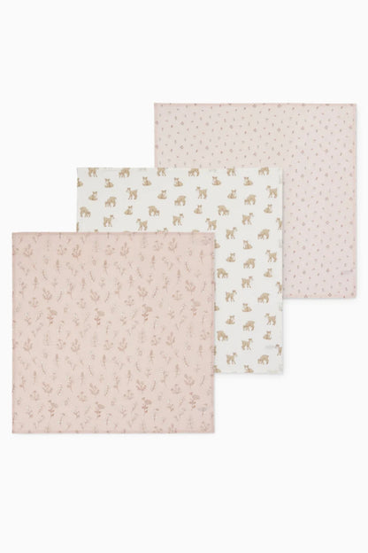 Pack of 3 muslin squares - Flowers and Deer