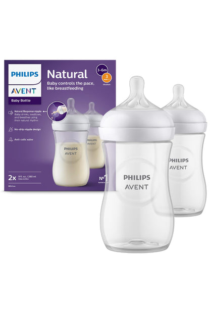 Philips Avent Natural Response Baby Bottles – 2 Pack, Flow 3, 260ml