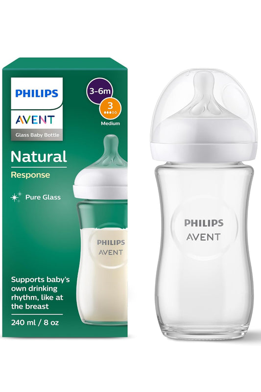 Philips Avent Natural Response - Pure Glass 240 ml bottle with Medium Flow Teat (Flow 3)