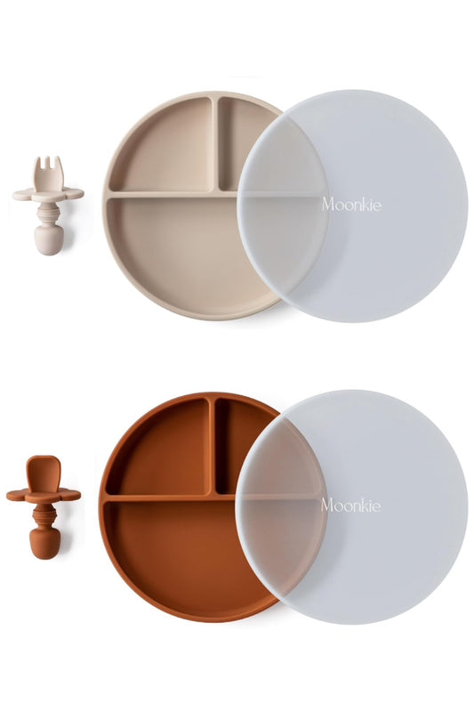 Non-Slip divided Silicone Plate with Lid + gift cutlery