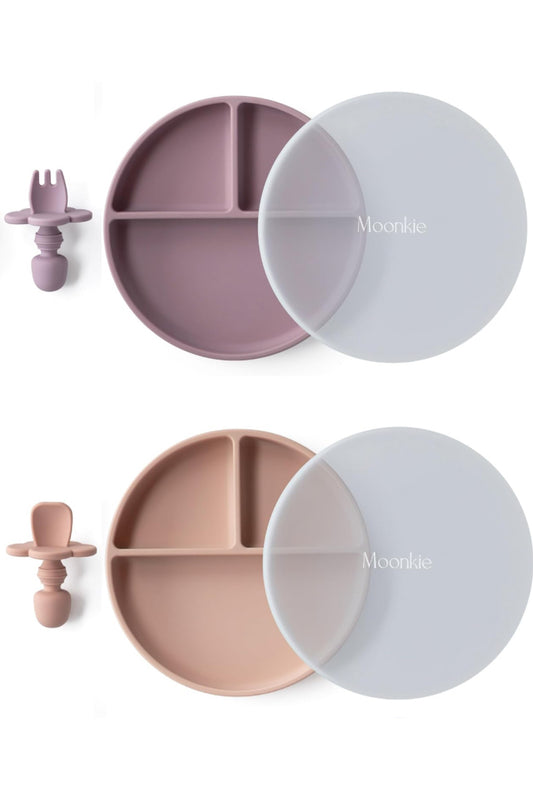 Non-Slip divided Silicone Plate with Lid + gift cutlery