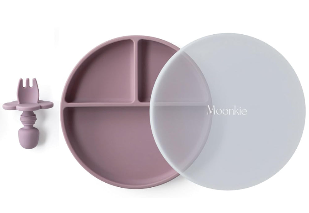 Non-Slip divided Silicone Plate with Lid + gift cutlery