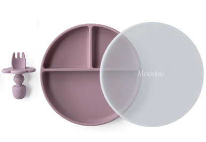 Non-Slip divided Silicone Plate with Lid + gift cutlery